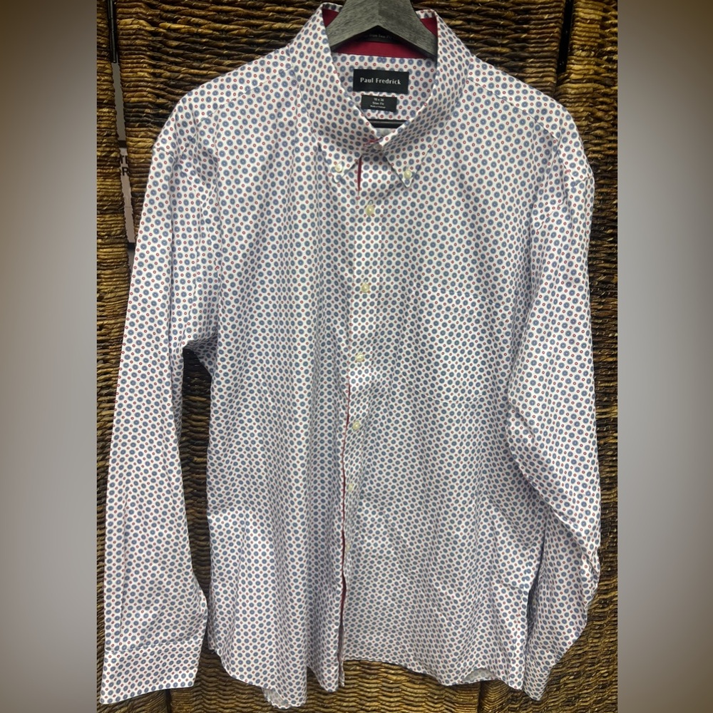 Paul‎ Fredrick Men's Patterned Shirt - Blue and Red